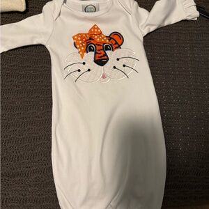 Baby Gown with Tiger Face and Bow. Auburn!